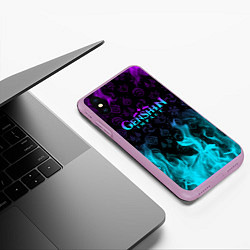 Чехол iPhone XS Max матовый GENSHIN IMPACT НЕОНОВЫЙ ОГОНЬ, цвет: 3D-сиреневый — фото 2