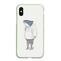 Чехол iPhone XS Max матовый Акула в свитере, цвет: 3D-салатовый
