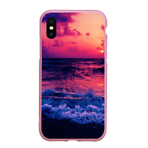 Чехол iPhone XS Max матовый Закат на берегу / 3D-Розовый – фото 1