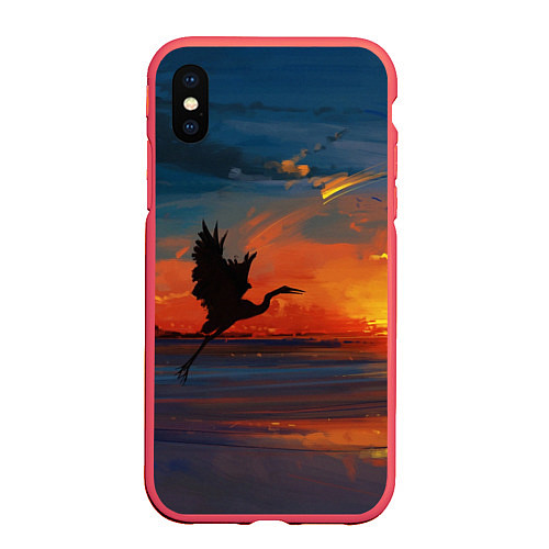 Чехол iPhone XS Max матовый Прибрежный закат / 3D-Красный – фото 1