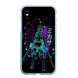 Чехол iPhone XS Max матовый Атака Титанов, Микаса, цвет: 3D-голубой