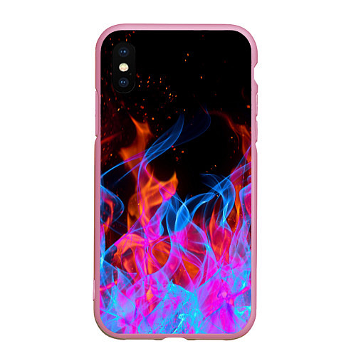 Чехол iPhone XS Max матовый ТРИ ОГНЯ FIRE СИНИЙ ОГОНЬ / 3D-Розовый – фото 1