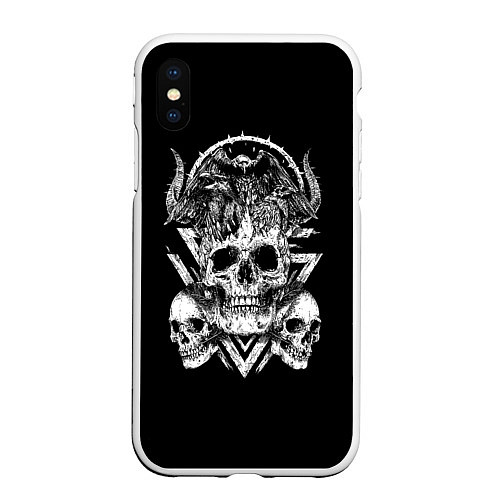 Чехол iPhone XS Max матовый Черепа и Вороны Skulls Raven / 3D-Белый – фото 1