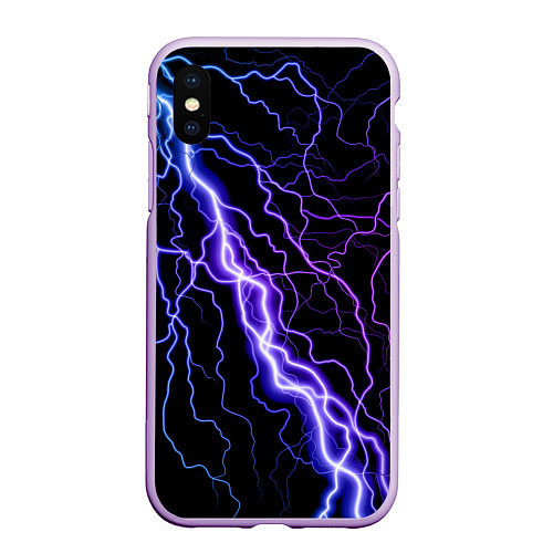 Чехол iPhone XS Max матовый НЕОНОВАЯ МОЛНИЯ ГРОЗА / 3D-Сиреневый – фото 1