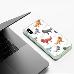Чехол iPhone XS Max матовый Разноцветные тираннозавры, цвет: 3D-салатовый — фото 2