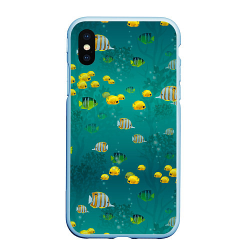 Чехол iPhone XS Max матовый Подводный мир Рыбки / 3D-Голубой – фото 1