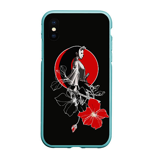 Чехол iPhone XS Max матовый Девушка-кошка-самурай / 3D-Мятный – фото 1
