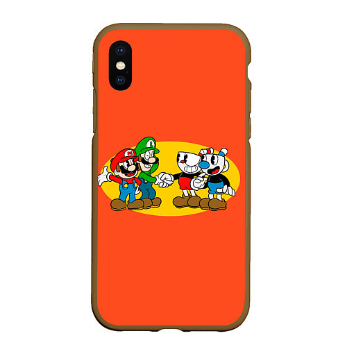 Чехол iPhone XS Max матовый CupHead x Mario / 3D-Коричневый – фото 1