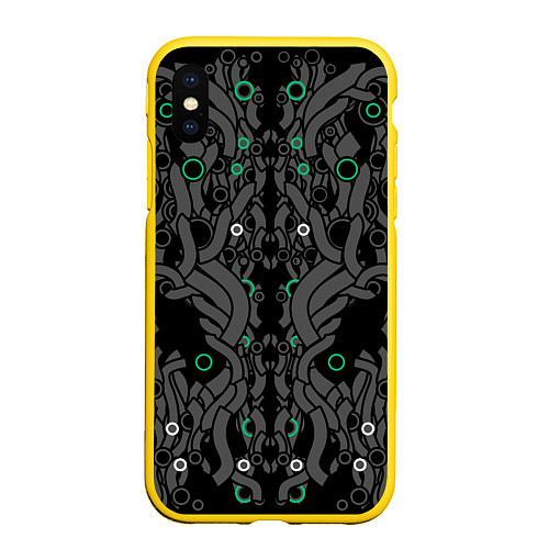 Чехол iPhone XS Max матовый Круги во тьме / 3D-Желтый – фото 1