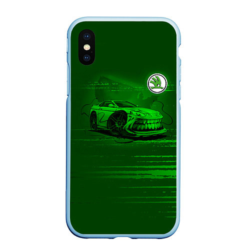 Чехол iPhone XS Max матовый Skoda / 3D-Голубой – фото 1