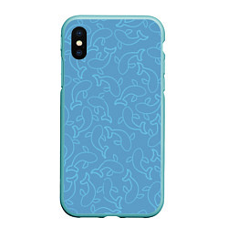 Чехол iPhone XS Max матовый Рыбки на голубом, цвет: 3D-мятный