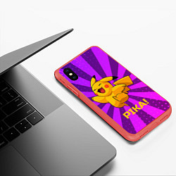 Чехол iPhone XS Max матовый Радостный Пикачу, цвет: 3D-красный — фото 2