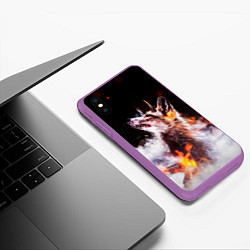 Чехол iPhone XS Max матовый Лиса с рогами, цвет: 3D-фиолетовый — фото 2