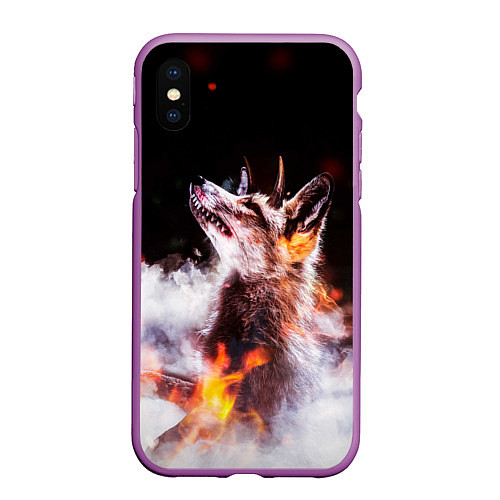 Чехол iPhone XS Max матовый Лиса с рогами / 3D-Фиолетовый – фото 1