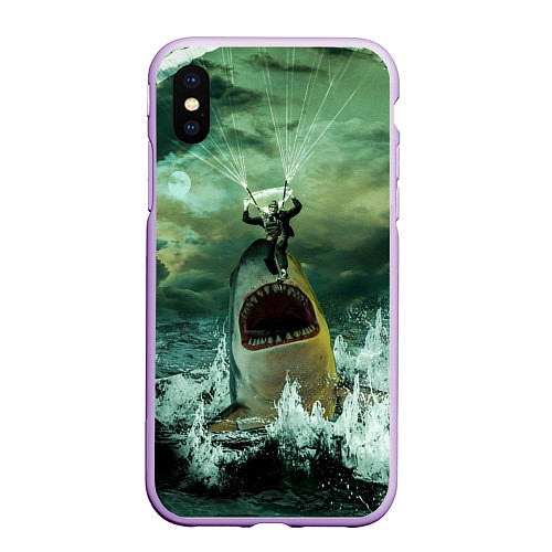 Чехол iPhone XS Max матовый Shark Attack Акула атакует / 3D-Сиреневый – фото 1