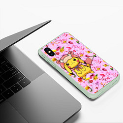 Чехол iPhone XS Max матовый Пикачу в цветочках, цвет: 3D-салатовый — фото 2