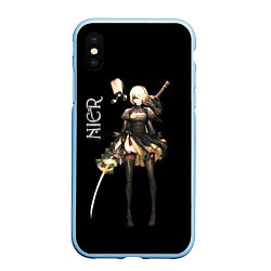 Чехол iPhone XS Max матовый Nier Automata 2B, цвет: 3D-голубой