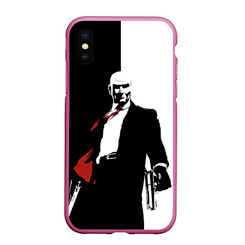 Чехол iPhone XS Max матовый Hitman BW / 3D-Малиновый – фото 1