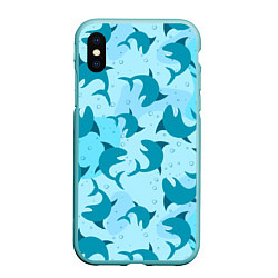 Чехол iPhone XS Max матовый Акулы, цвет: 3D-мятный
