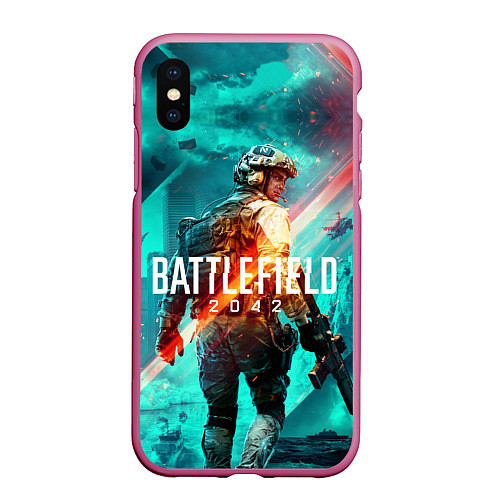 Чехол iPhone XS Max матовый Battlefield 2042 / 3D-Малиновый – фото 1