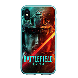 Чехол iPhone XS Max матовый Battlefield 2042 Soldier face, цвет: 3D-мятный