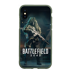 Чехол iPhone XS Max матовый BATTLEFIELD 2042 Батлфилд, цвет: 3D-темно-зеленый