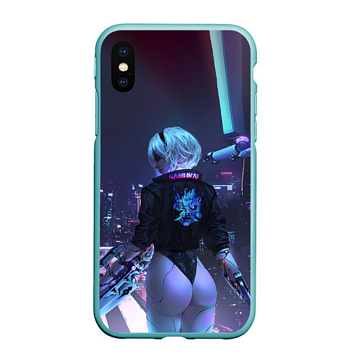 Чехол iPhone XS Max матовый Nier X Cyberpunk / 3D-Мятный – фото 1