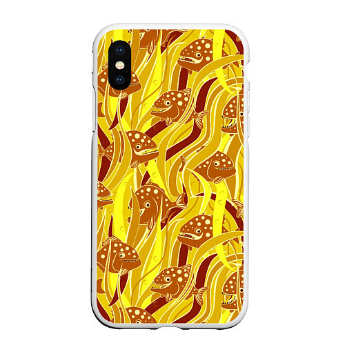 Чехол iPhone XS Max матовый Солнечные пираньи / 3D-Белый – фото 1