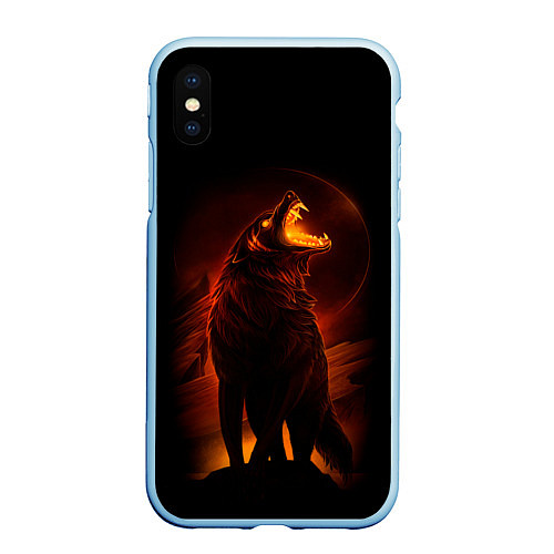 Чехол iPhone XS Max матовый DARK WOLF / 3D-Голубой – фото 1