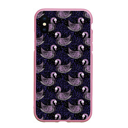 Чехол iPhone XS Max матовый Лебеди из бисера, цвет: 3D-розовый