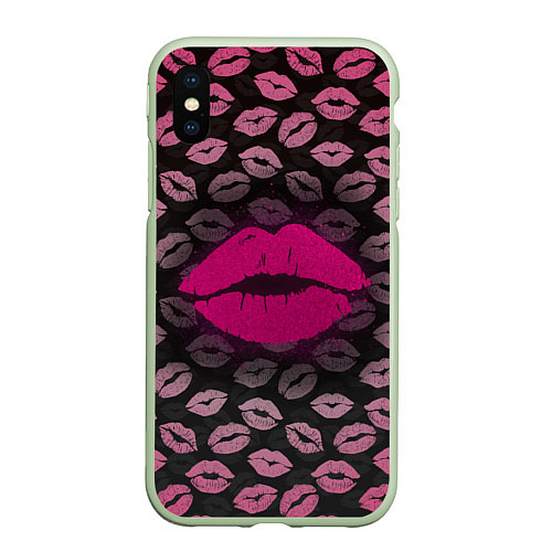 Чехол iPhone XS Max матовый Малиновые губы / 3D-Салатовый – фото 1