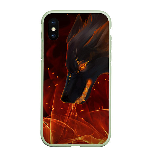 Чехол iPhone XS Max матовый ОГНЕНЫЙ ВОЛК, 3d / 3D-Салатовый – фото 1