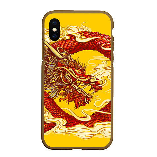 Чехол iPhone XS Max матовый Китайский Дракон, China Dragon / 3D-Коричневый – фото 1