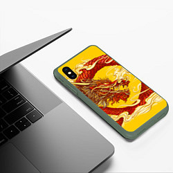 Чехол iPhone XS Max матовый Китайский Дракон, China Dragon, цвет: 3D-темно-зеленый — фото 2