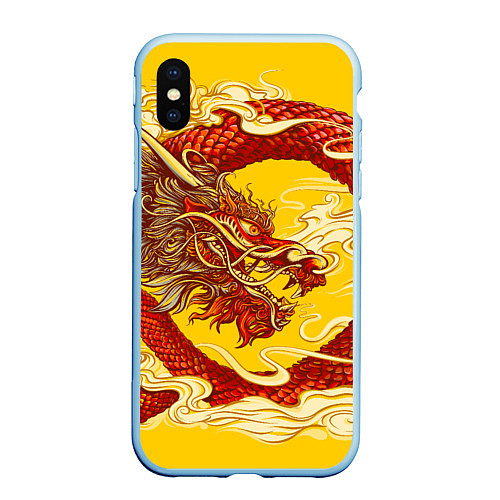 Чехол iPhone XS Max матовый Китайский Дракон, China Dragon / 3D-Голубой – фото 1