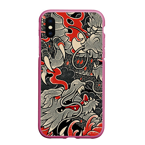 Чехол iPhone XS Max матовый Китайский Дракон, China Dragon / 3D-Малиновый – фото 1