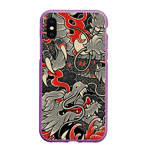 Чехол iPhone XS Max матовый Китайский Дракон, China Dragon / 3D-Фиолетовый – фото 1