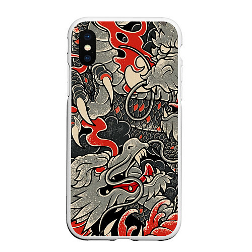 Чехол iPhone XS Max матовый Китайский Дракон, China Dragon / 3D-Белый – фото 1