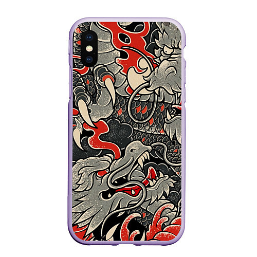 Чехол iPhone XS Max матовый Китайский Дракон, China Dragon / 3D-Светло-сиреневый – фото 1