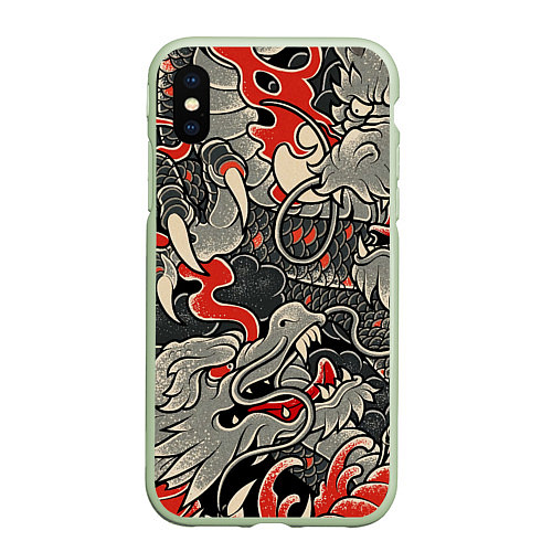 Чехол iPhone XS Max матовый Китайский Дракон, China Dragon / 3D-Салатовый – фото 1