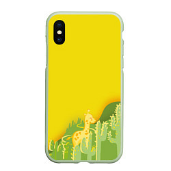 Чехол iPhone XS Max матовый Милый жираф в кактусах, цвет: 3D-салатовый