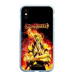 Чехол iPhone XS Max матовый Зоро в огне One Piece Большой куш, цвет: 3D-голубой