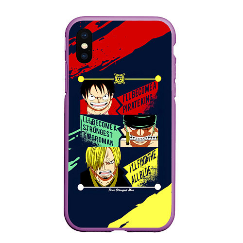 Чехол iPhone XS Max матовый Луффи, Зоро и Санджи One Piece / 3D-Фиолетовый – фото 1