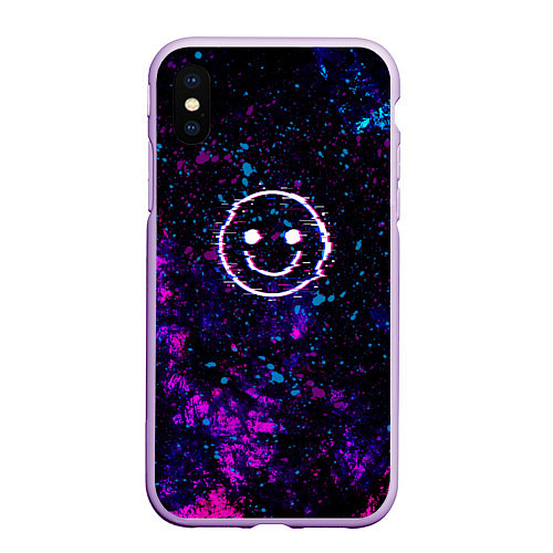 Чехол iPhone XS Max матовый GLITCH SMILE ГЛИТЧ СМАЙЛ / 3D-Сиреневый – фото 1