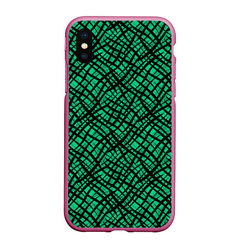 Чехол iPhone XS Max матовый Абстрактный зелено-черный узор / 3D-Малиновый – фото 1