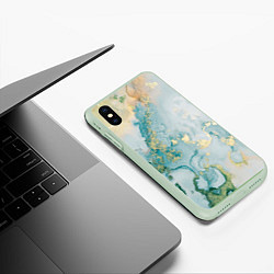Чехол iPhone XS Max матовый Абстрактный мрамор, цвет: 3D-салатовый — фото 2