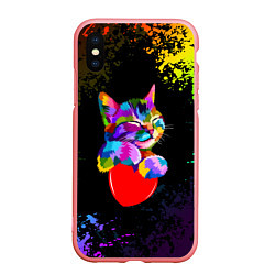 Чехол iPhone XS Max матовый РАДУЖНЫЙ КОТИК RAINBOW KITTY, цвет: 3D-баблгам