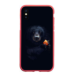 Чехол iPhone XS Max матовый Медведь, цвет: 3D-красный