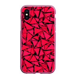 Чехол iPhone XS Max матовый Красно-черный полигональный, цвет: 3D-малиновый