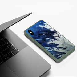 Чехол iPhone XS Max матовый Серо-синее абстрактное, цвет: 3D-темно-зеленый — фото 2